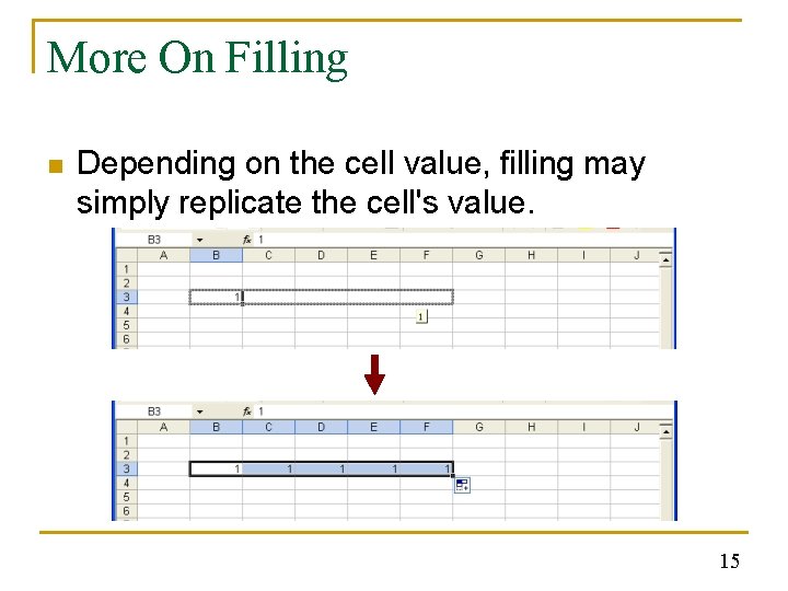 More On Filling n Depending on the cell value, filling may simply replicate the