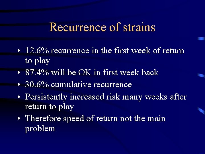 Recurrence of strains • 12. 6% recurrence in the first week of return to