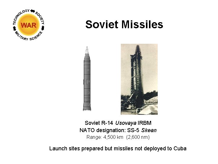 Soviet Missiles Soviet R-14 Usovaya IRBM NATO designation: SS-5 Skean Range: 4, 500 km