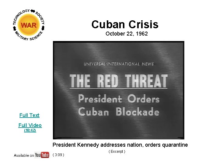 Cuban Crisis October 22, 1962 Full Text Full Video (18: 42) President Kennedy addresses