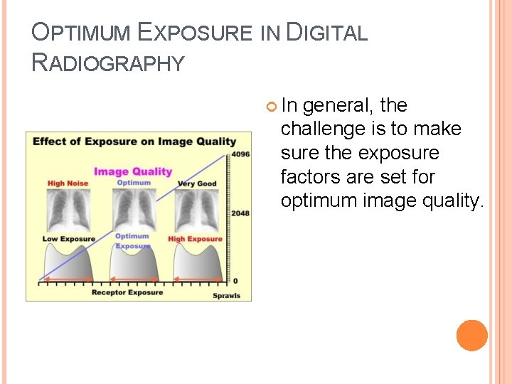 OPTIMUM EXPOSURE IN DIGITAL RADIOGRAPHY In general, the challenge is to make sure the