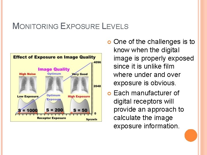 MONITORING EXPOSURE LEVELS One of the challenges is to know when the digital image