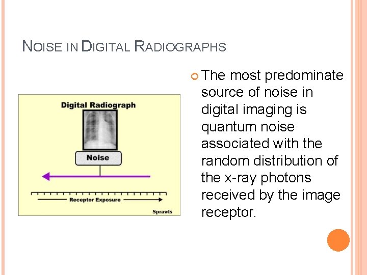 NOISE IN DIGITAL RADIOGRAPHS The most predominate source of noise in digital imaging is