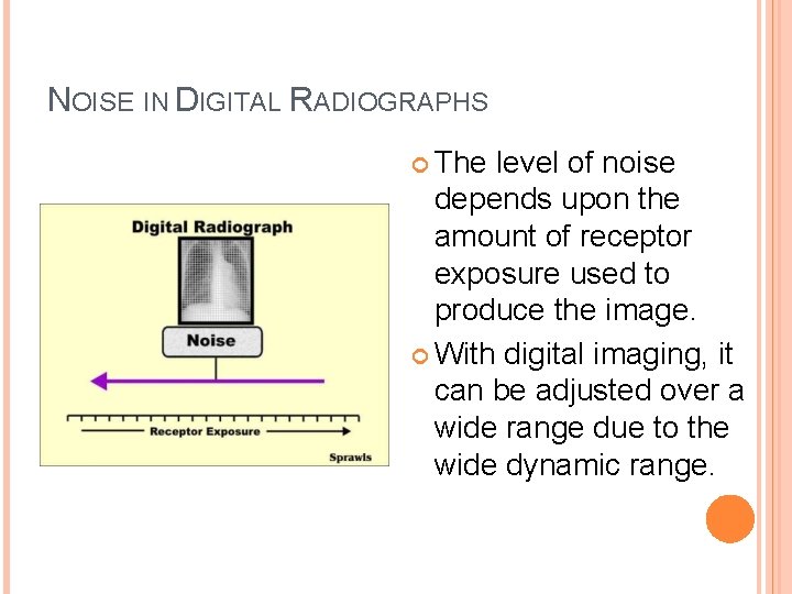 NOISE IN DIGITAL RADIOGRAPHS The level of noise depends upon the amount of receptor
