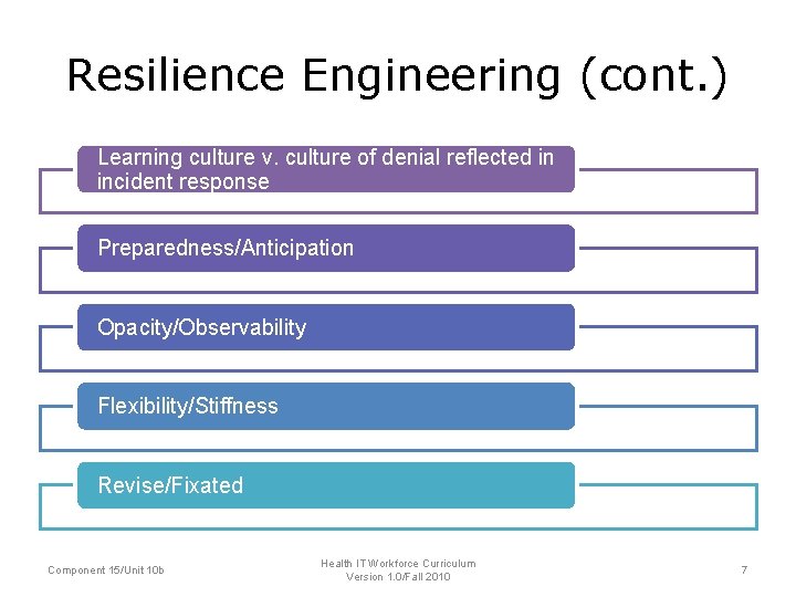 Resilience Engineering (cont. ) Learning culture v. culture of denial reflected in incident response