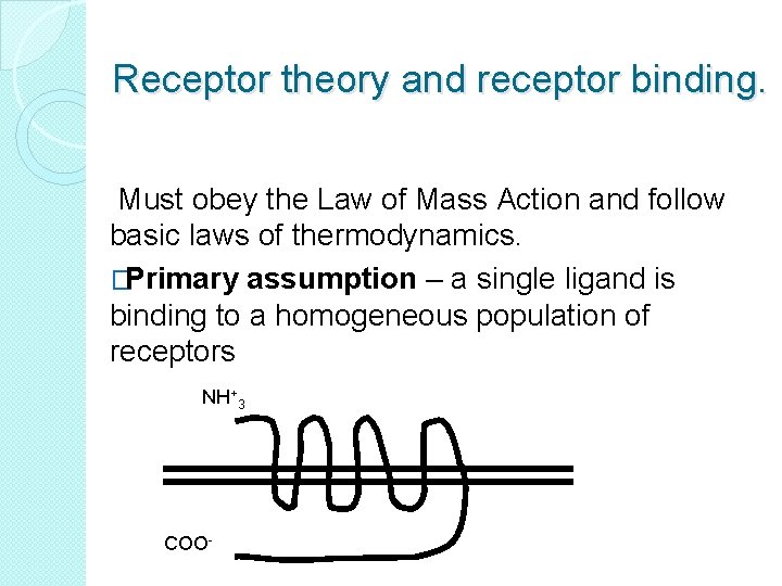 Receptor theory and receptor binding. Must obey the Law of Mass Action and follow