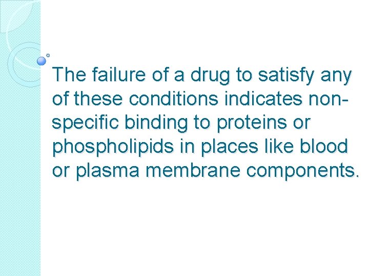 The failure of a drug to satisfy any of these conditions indicates nonspecific binding