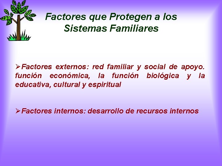 Factores que Protegen a los Sistemas Familiares ØFactores externos: red familiar y social de