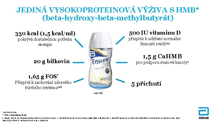 JEDINÁ VYSOKOPROTEINOVÁ VÝŽIVA S HMB* (beta-hydroxy-beta-methylbutyrát) 500 IU vitaminu D 330 kcal (1, 5