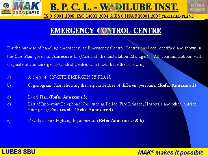 LUBES SBU - WR (ISO 9001: 2008, ISO 14001: 2004 & BS OHSAS 18001: