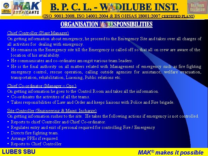 LUBES SBU - WR (ISO 9001: 2008, ISO 14001: 2004 & BS OHSAS 18001: