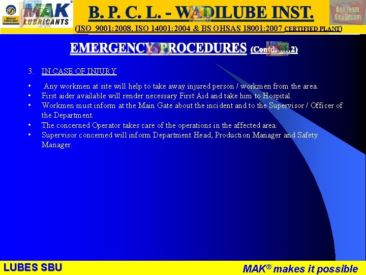 LUBES SBU - WR (ISO 9001: 2008, ISO 14001: 2004 & BS OHSAS 18001: