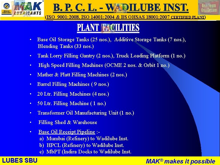 LUBES SBU - WR (ISO 9001: 2008, ISO 14001: 2004 & BS OHSAS 18001: