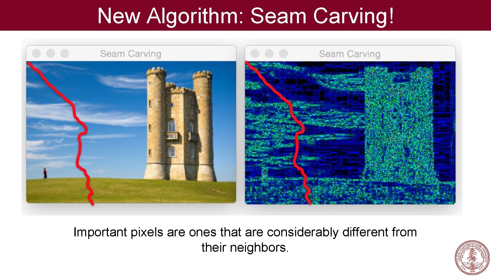 New Algorithm: Seam Carving! Important pixels are ones that are considerably different from their