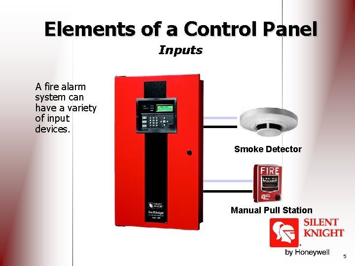Elements of a Control Panel Inputs A fire alarm system can have a variety