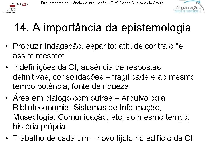 Fundamentos da Ciência da Informação – Prof. Carlos Alberto Ávila Araújo 14. A importância