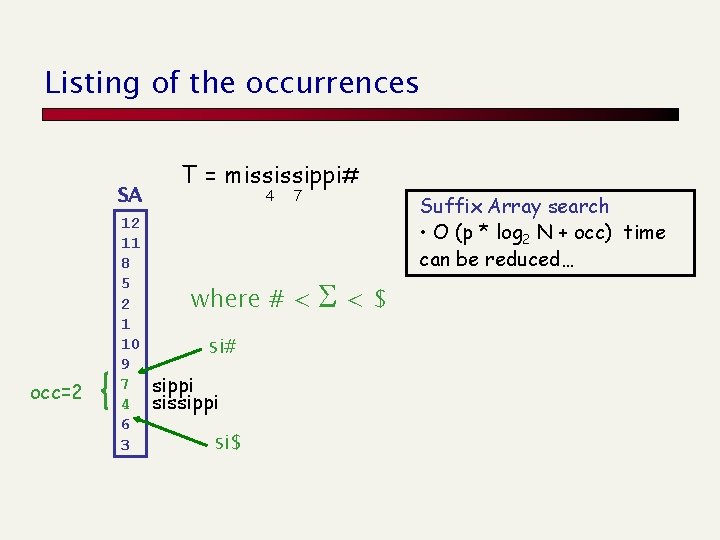 Listing of the occurrences SA occ=2 12 11 8 5 2 1 10 9