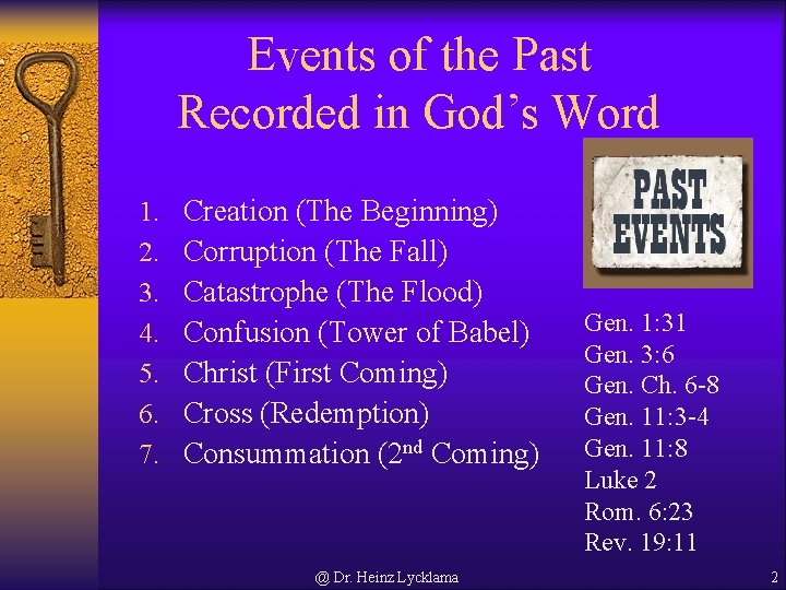 Events of the Past Recorded in God’s Word 1. 2. 3. 4. 5. 6.