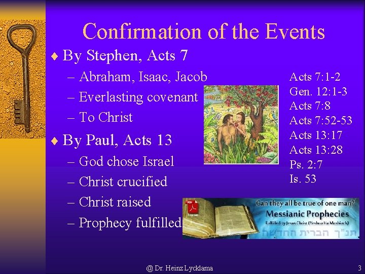 Confirmation of the Events ¨ By Stephen, Acts 7 – Abraham, Isaac, Jacob –