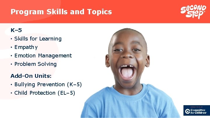 Program Skills and Topics K– 5 • Skills for Learning • Empathy • Emotion