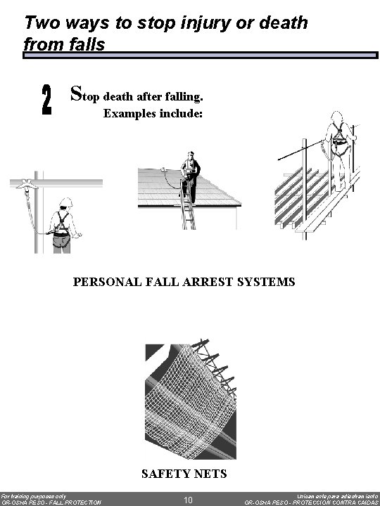 Two ways to stop injury or death from falls Stop death after falling. Examples