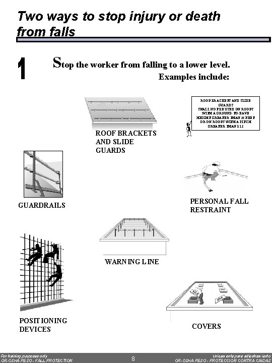 Two ways to stop injury or death from falls Stop the worker from falling