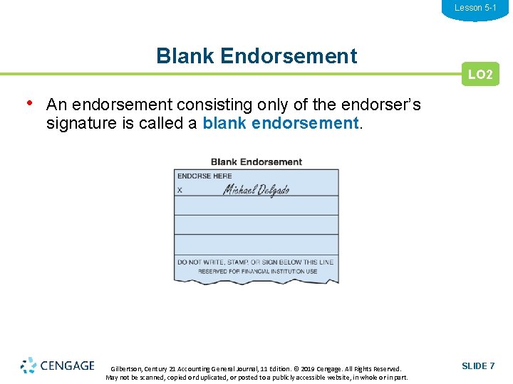 Lesson 5 -1 Blank Endorsement LO 2 • An endorsement consisting only of the