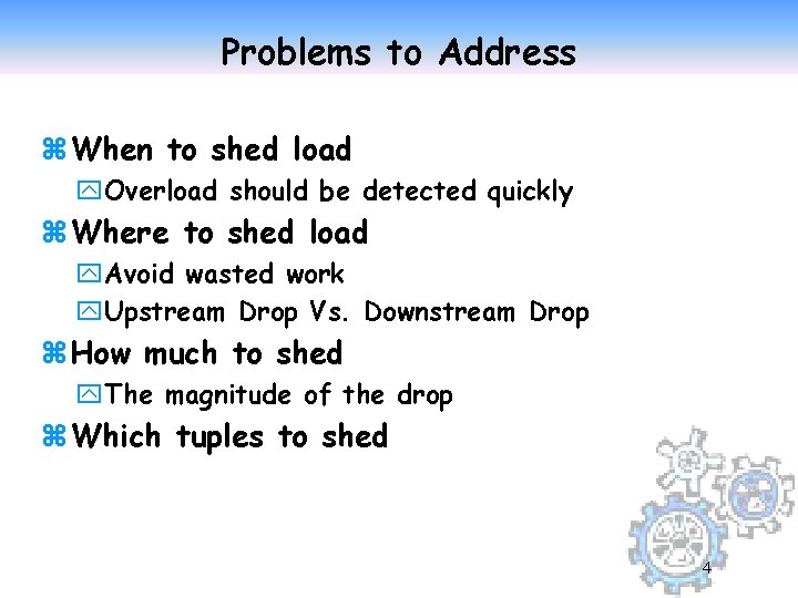 Problems to Address z. When to shed load y. Overload should be detected quickly