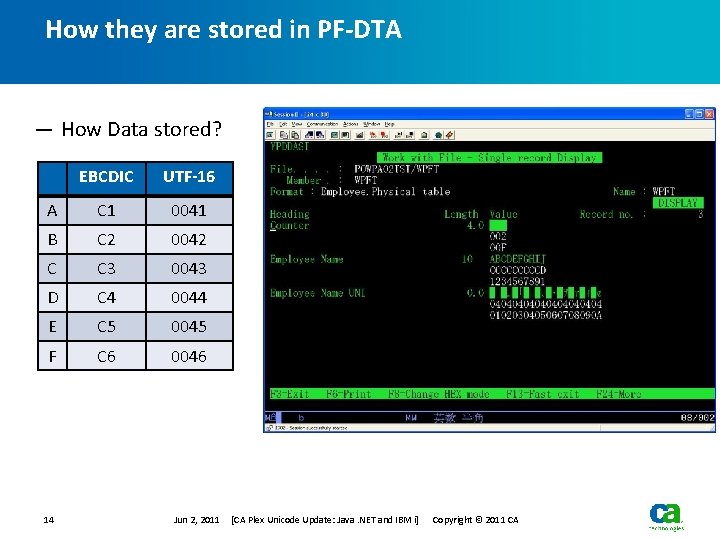 How they are stored in PF-DTA — How Data stored? EBCDIC UTF-16 A C How they are stored in PF-DTA — How Data stored? EBCDIC UTF-16 A C