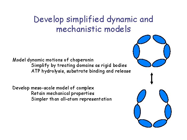 Develop simplified dynamic and mechanistic models Model dynamic motions of chaperonin Simplify by treating