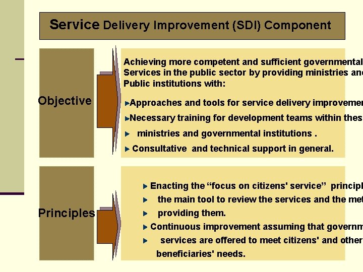 Service Delivery Improvement (SDI) Component Achieving more competent and sufficient governmental Services in the