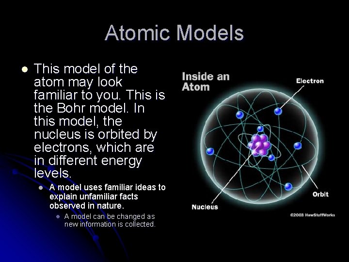 Atomic Models l This model of the atom may look familiar to you. This