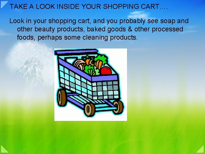 TAKE A LOOK INSIDE YOUR SHOPPING CART…. Look in your shopping cart, and you