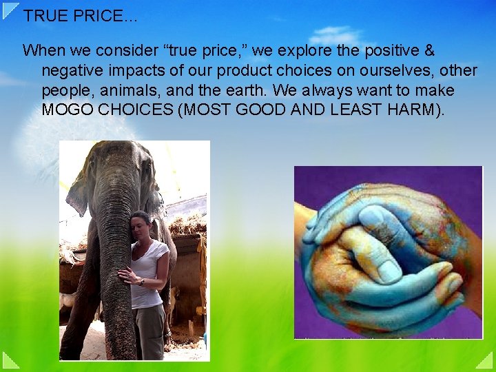 TRUE PRICE… When we consider “true price, ” we explore the positive & negative