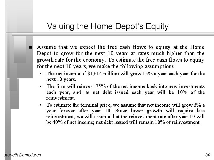 Valuing the Home Depot’s Equity Assume that we expect the free cash flows to