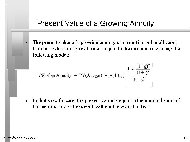 Present Value of a Growing Annuity · The present value of a growing annuity