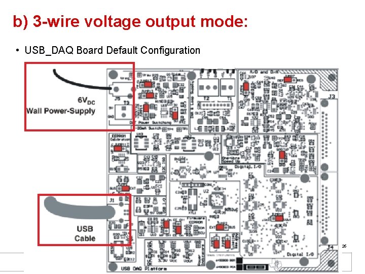 b) 3 -wire voltage output mode: • USB_DAQ Board Default Configuration 25 