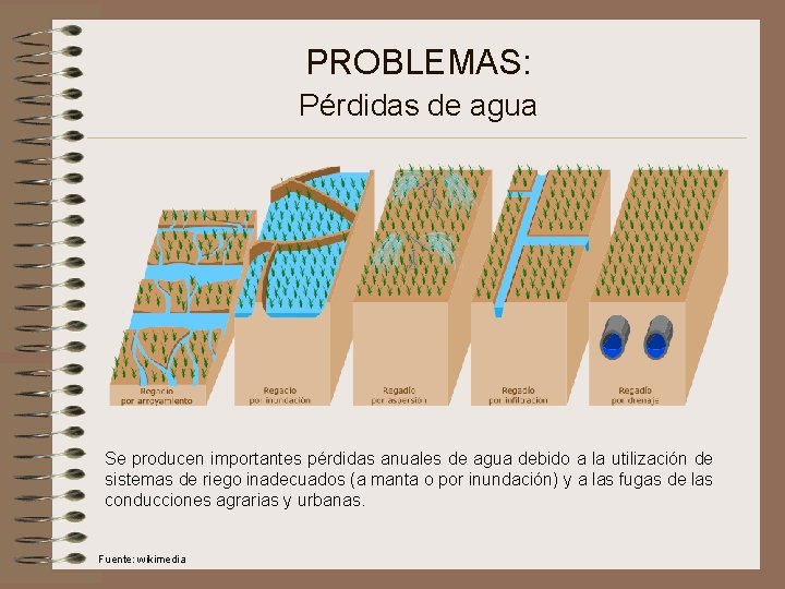 PROBLEMAS: Pérdidas de agua Se producen importantes pérdidas anuales de agua debido a la