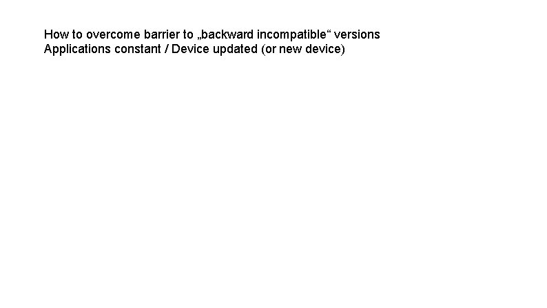 How to overcome barrier to „backward incompatible“ versions Applications constant / Device updated (or