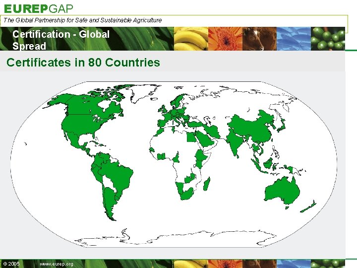 EUREPGAP The Global Partnership for Safe and Sustainable Agriculture Certification - Global Spread Certificates