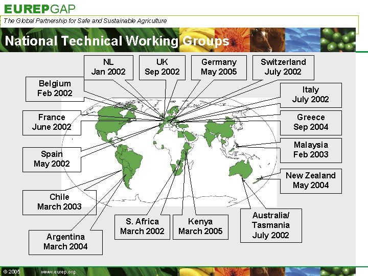 EUREPGAP The Global Partnership for Safe and Sustainable Agriculture National Technical Working Groups NL