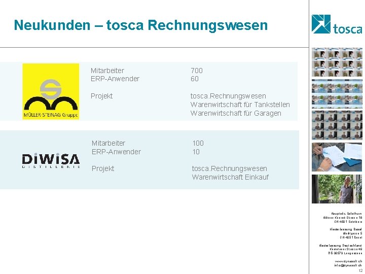 Neukunden – tosca Rechnungswesen Mitarbeiter ERP-Anwender 700 60 Projekt tosca. Rechnungswesen Warenwirtschaft für Tankstellen