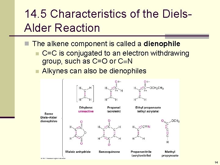 14. 5 Characteristics of the Diels. Alder Reaction n The alkene component is called
