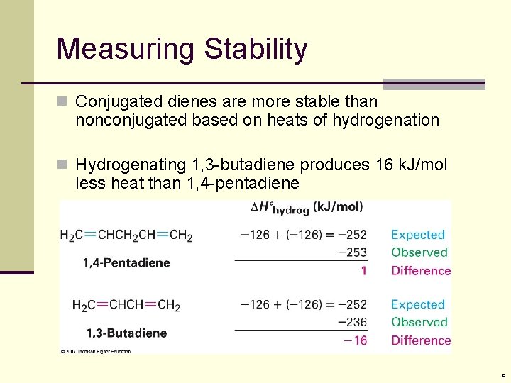 Measuring Stability n Conjugated dienes are more stable than nonconjugated based on heats of