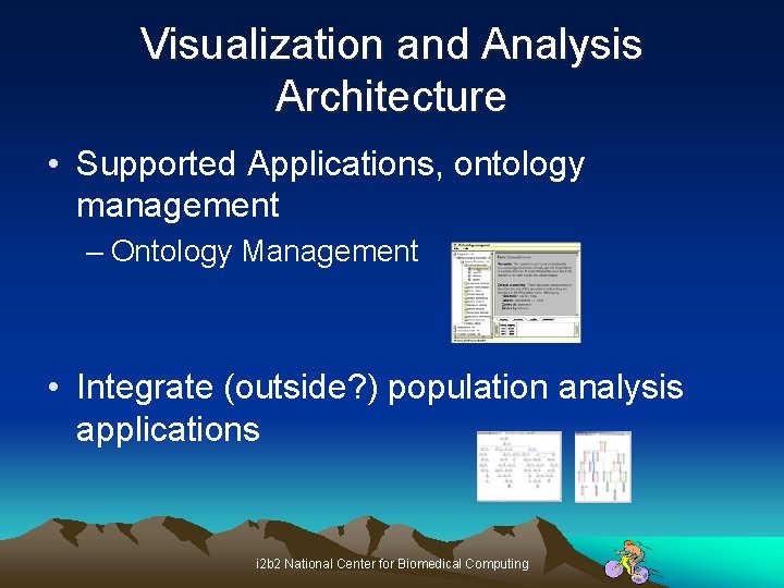 Visualization and Analysis Architecture • Supported Applications, ontology management – Ontology Management • Integrate