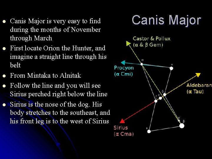 l l l Canis Major is very easy to find during the months of