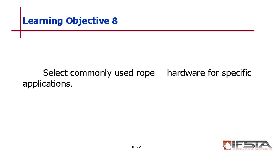 Learning Objective 8 Select commonly used rope applications. 8– 22 hardware for specific 