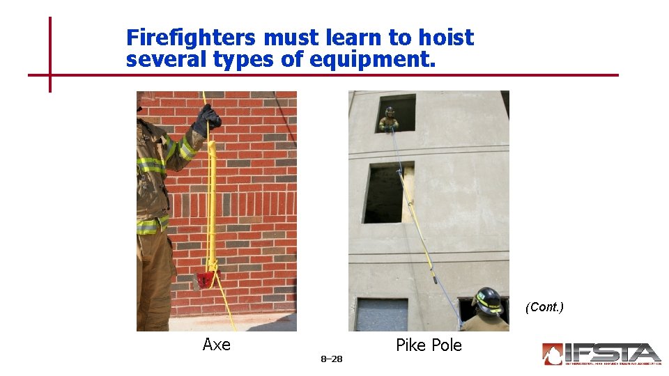 Firefighters must learn to hoist several types of equipment. (Cont. ) Axe 8– 28
