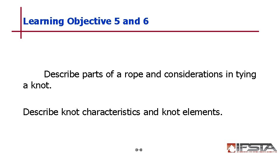 Learning Objective 5 and 6 Describe parts of a rope and considerations in tying