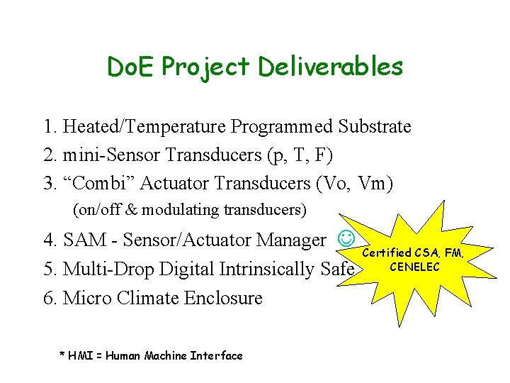 Do. E Project Deliverables 1. Heated/Temperature Programmed Substrate 2. mini-Sensor Transducers (p, T, F)